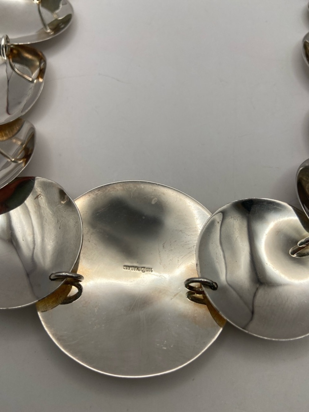 Rare Sterling Silver 925 Mirrored & Brushed Circle Necklace 19”L Contemporary - Picture 5 of 8